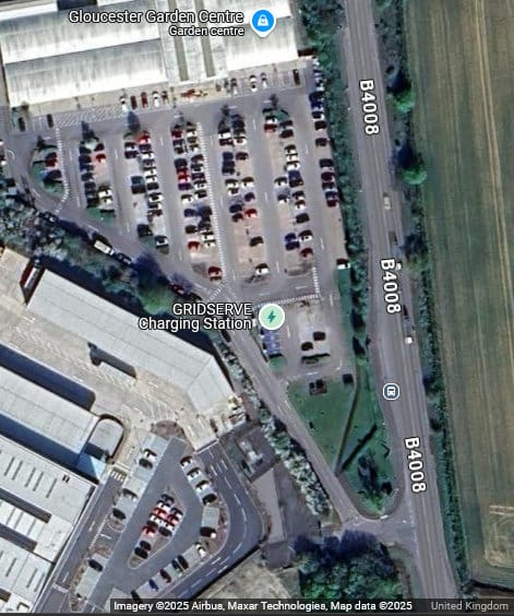 Google Maps satellite view of Dobbies Garden Centre Gloucester