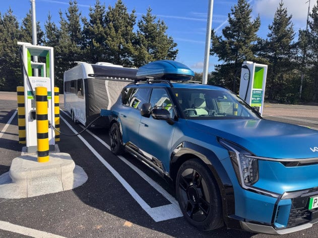 EV & Caravan at Exeter eHGV charging station - thanks to Clare Louise for the photo.